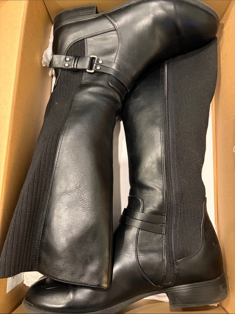 Life Stride Black Leather Tall womens Boots with Buckle Accent